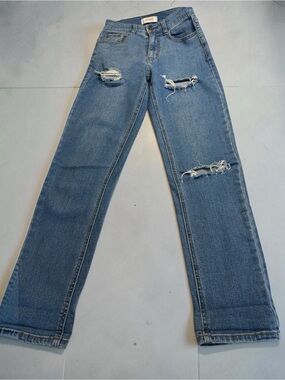 Vibrant Ripped Straight-Leg Medium Blue Jeans